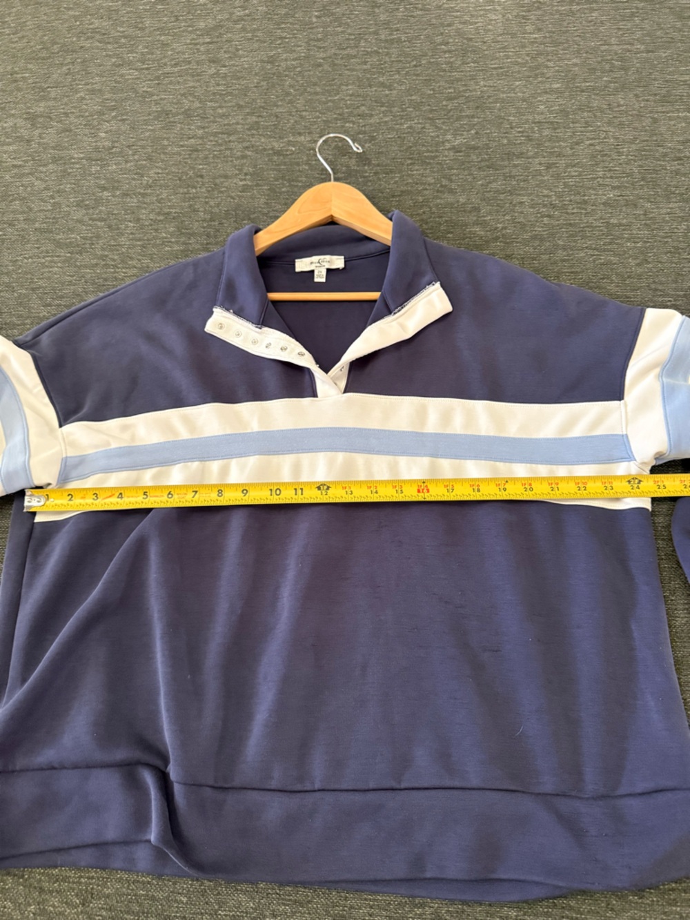 Moa Moa Navy Pullover Sweatshirt with White & Light Blue Stripes soft 2x - Picture 9 of 12
